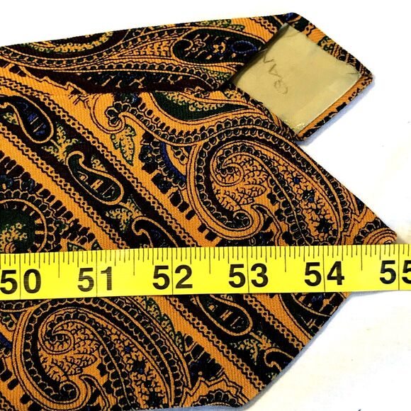 Gant Vintage Tie Challis Wool Paisley Orange Wide Swing Art Deco MCM Mob Mad Men - Picture 8 of 12